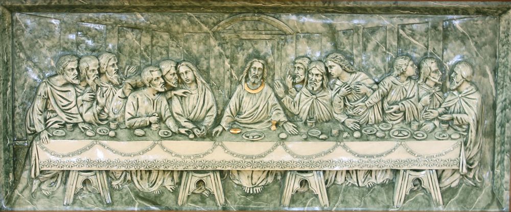 Relief of the Last Supper in Green Marble Green Marbleized Last Supper Scene