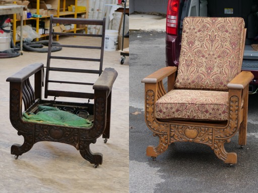 spring chair before and after its restoration