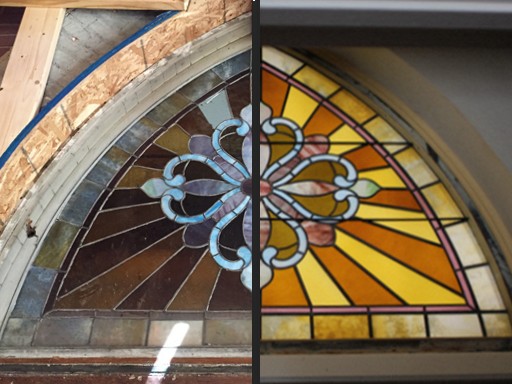 vestibule glass recovered from wall