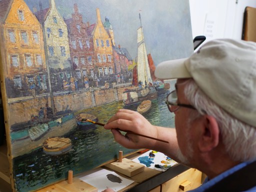 repairing flaking dockside oil painting