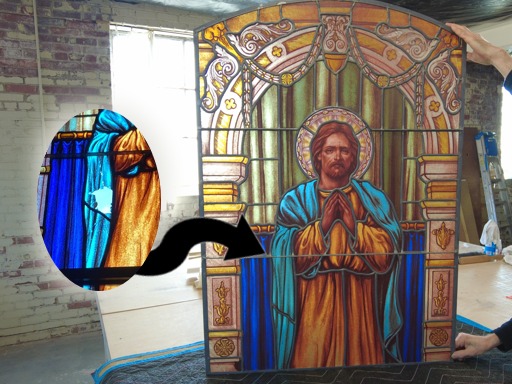 damaged panel on stained glass